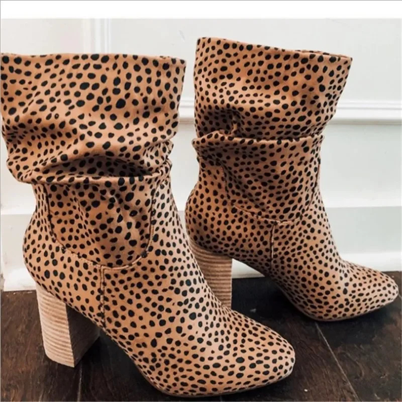 High Heel Ankle Boots Women Fashion Suede Boots Thick Heel Ladies Shoes Slip on Short Boots for Woman Shoes Drop Ship Plus Size 251110