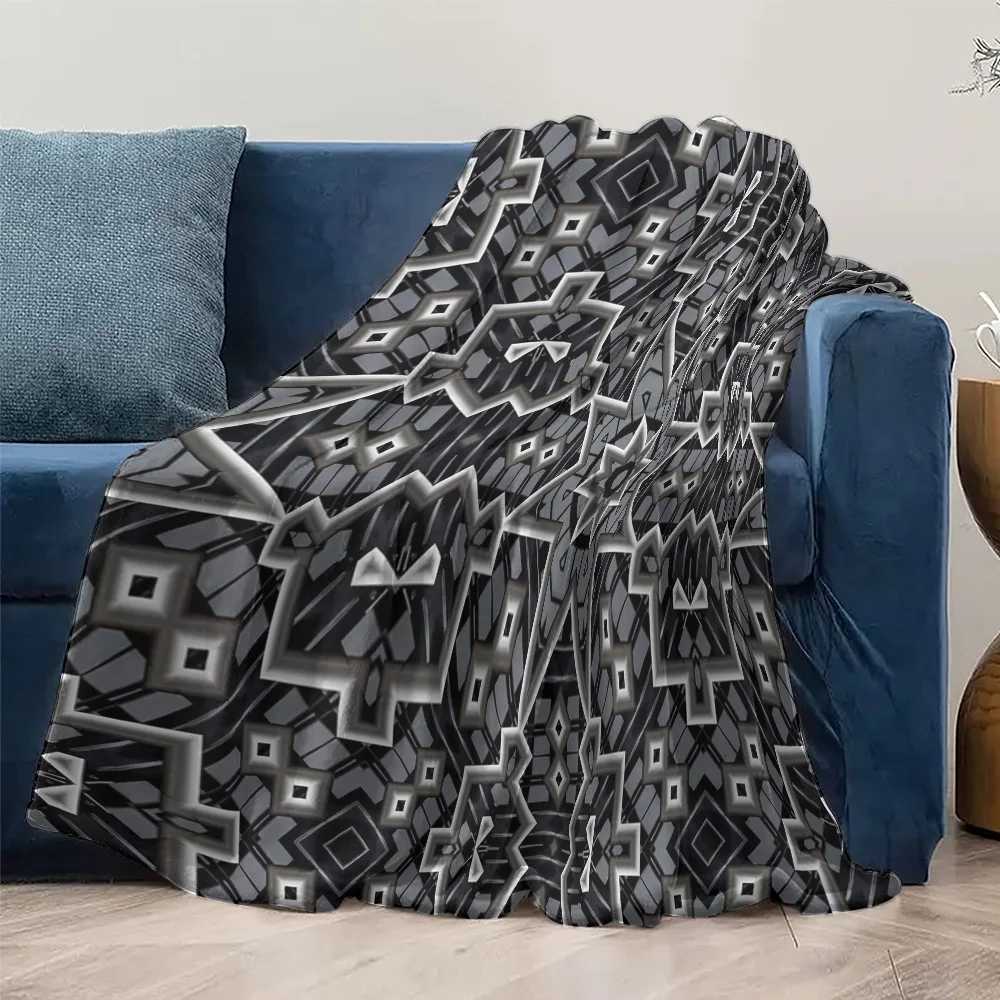 Black Gray Geometric Pattern Fleece Blanket Throw Soft Warm Bed Sofa Cover Decorative Throw Blanket C251111