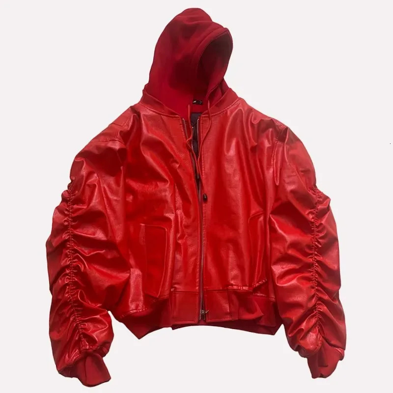 Lautaro Autumn Winter Oversized Thickened Warm Red Black Pu Leather Jacket Men Unisex Clothes Cool Grey Hoodie 251103