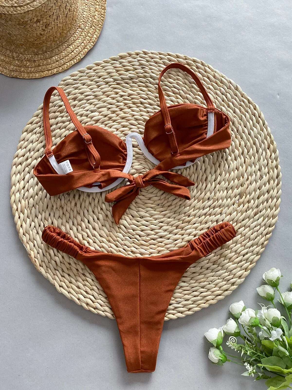 Sexy 3D wer Bikini Set 2025 Women Black White V Wire Underwired Micro Mini Swimsuit Beach Bathing Suit Pleate Thong Swimwear