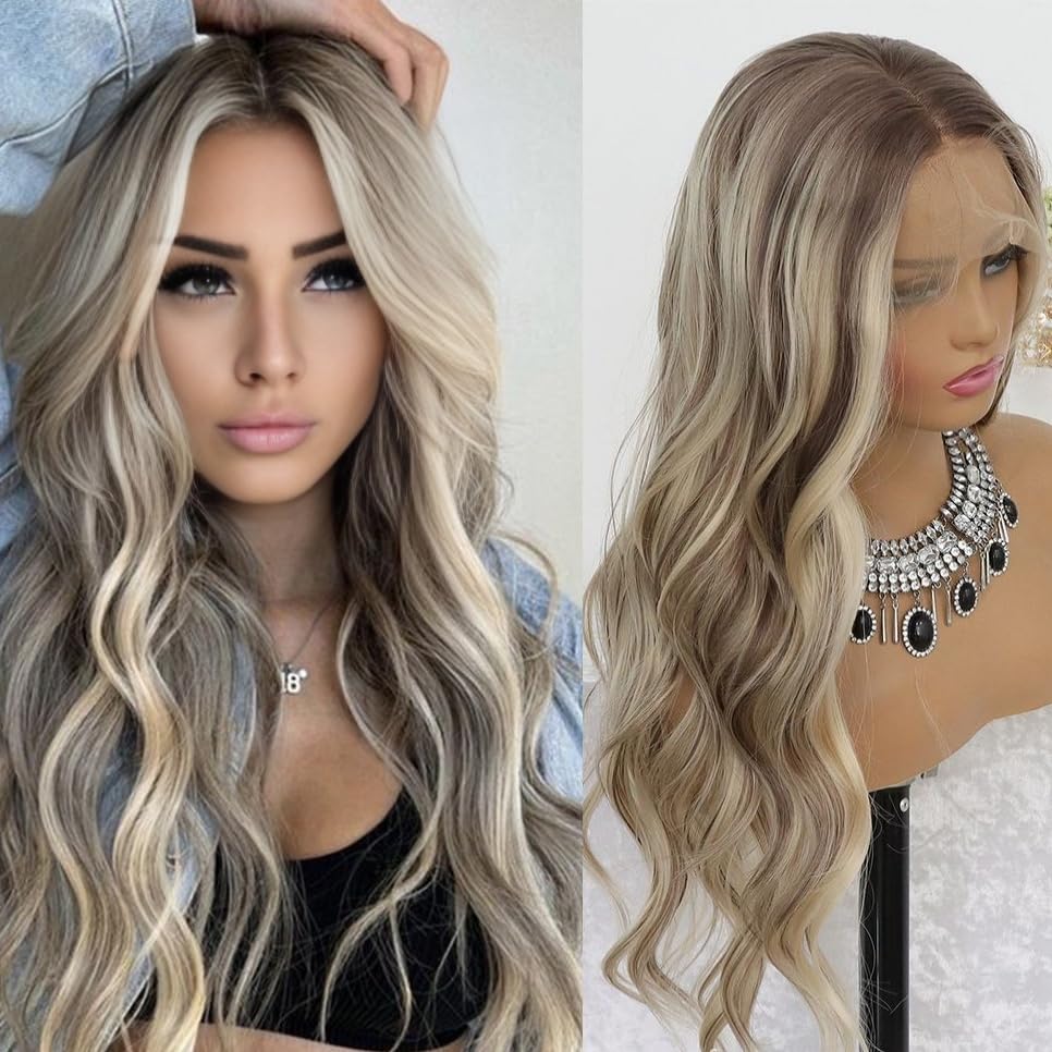 13*4 HD Lace Wig Body Wave Mixed Lace Front Simulation Human Hair Wigs For Black Women Pre Plucked Hair Blonde Colored Synthetic Brazillian Wigs Free 