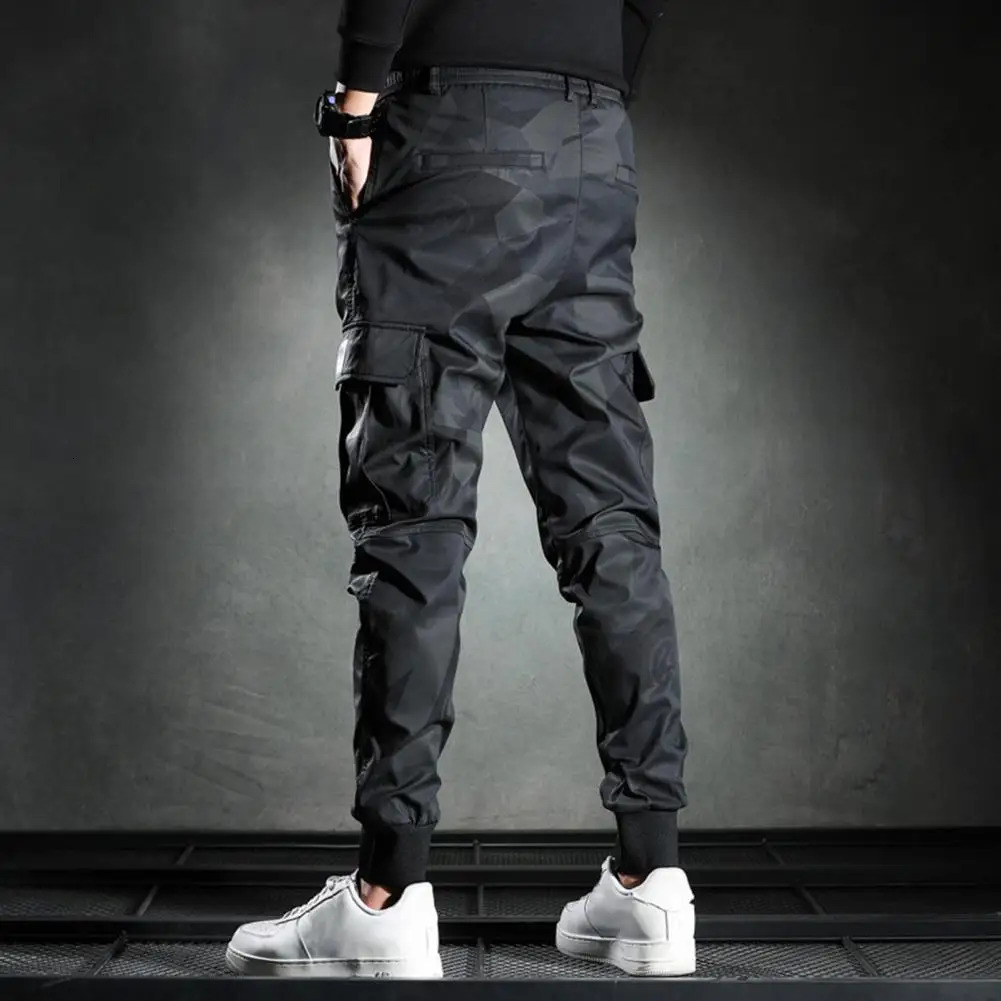 Men Cargo Pants Camouflage Print Drawstring Multi Pockets Bottoms Ankle Tied Trousers Autumn Elastic Waists Casual Sports Pants 251110