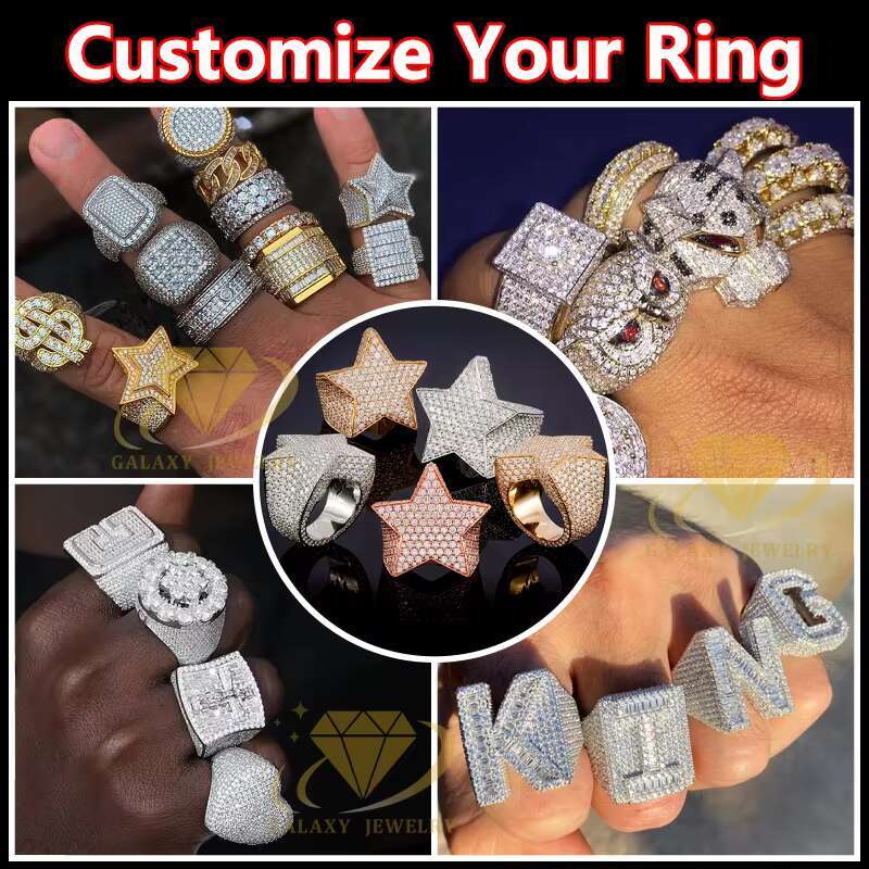Wholesale Price 925 Sterling Silver Iced Out Ring Hip Hop Jewelry Vvs Moissanite Diamond 18K Gold Plated Cuban Link Ring