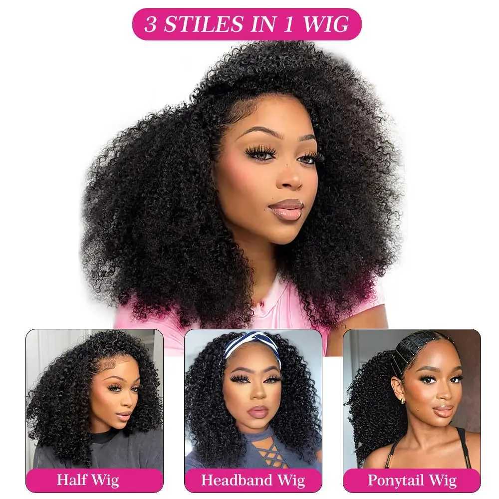 200 Density 3 In 1 Half Wigs Human Hair Curly Glueless Wig Natural Curly Adjustable 16-32 inches Half Wig For WomenT251111