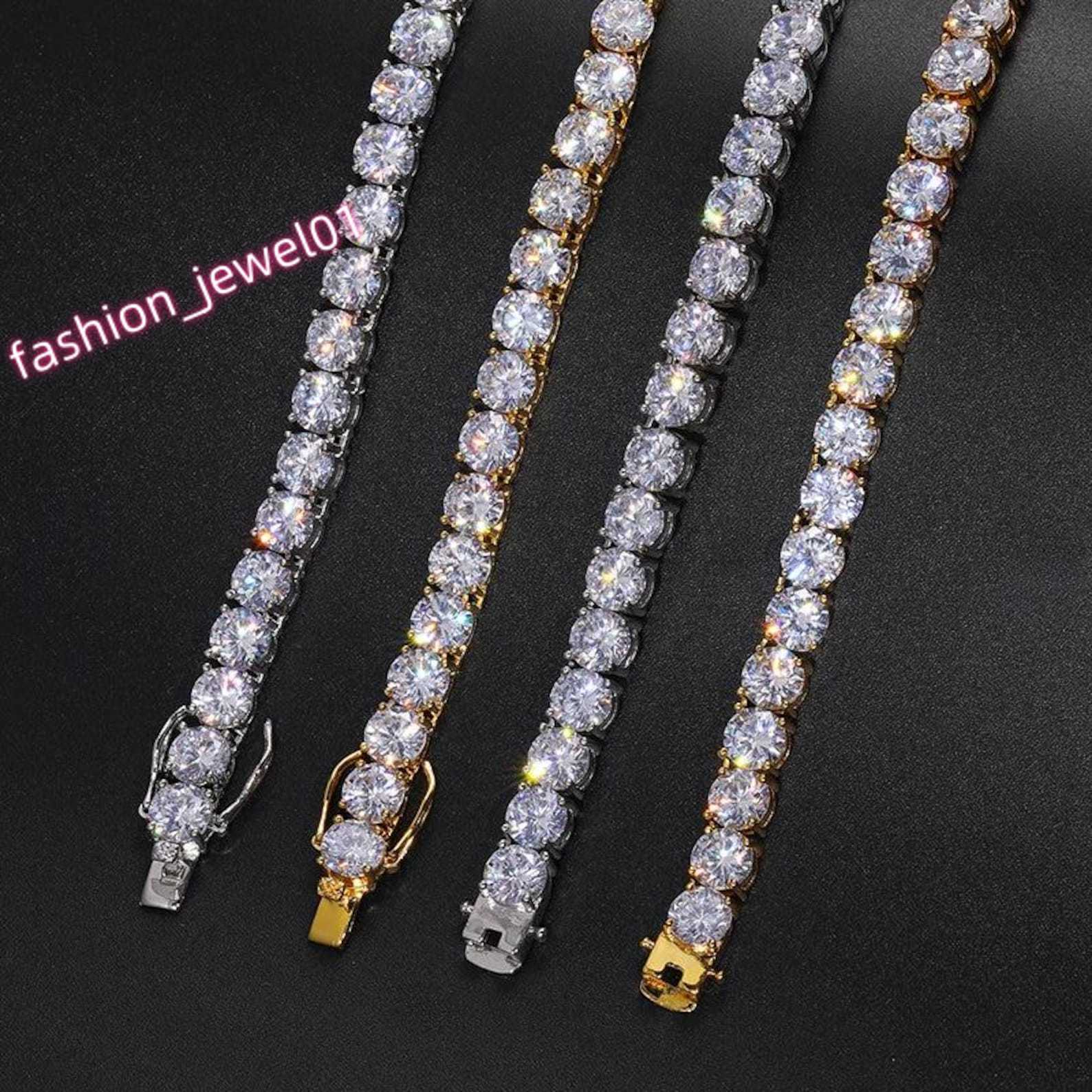 Elisa Men Women Fine Jewelry 3mm-5mm Moissanite Necklace 925 Sterling Silver Lab Grown VVS Moissanite Diamond Tennis Bracelet