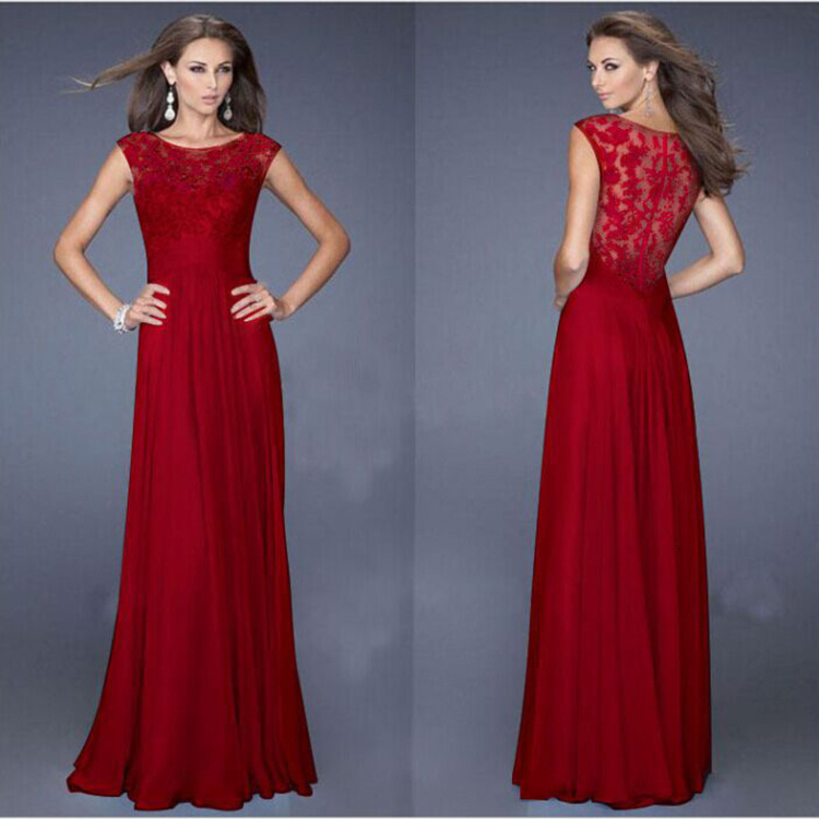 Evening gown 2025 slim fit light blue lace chiffon back zipper sexy long dress 10 colors