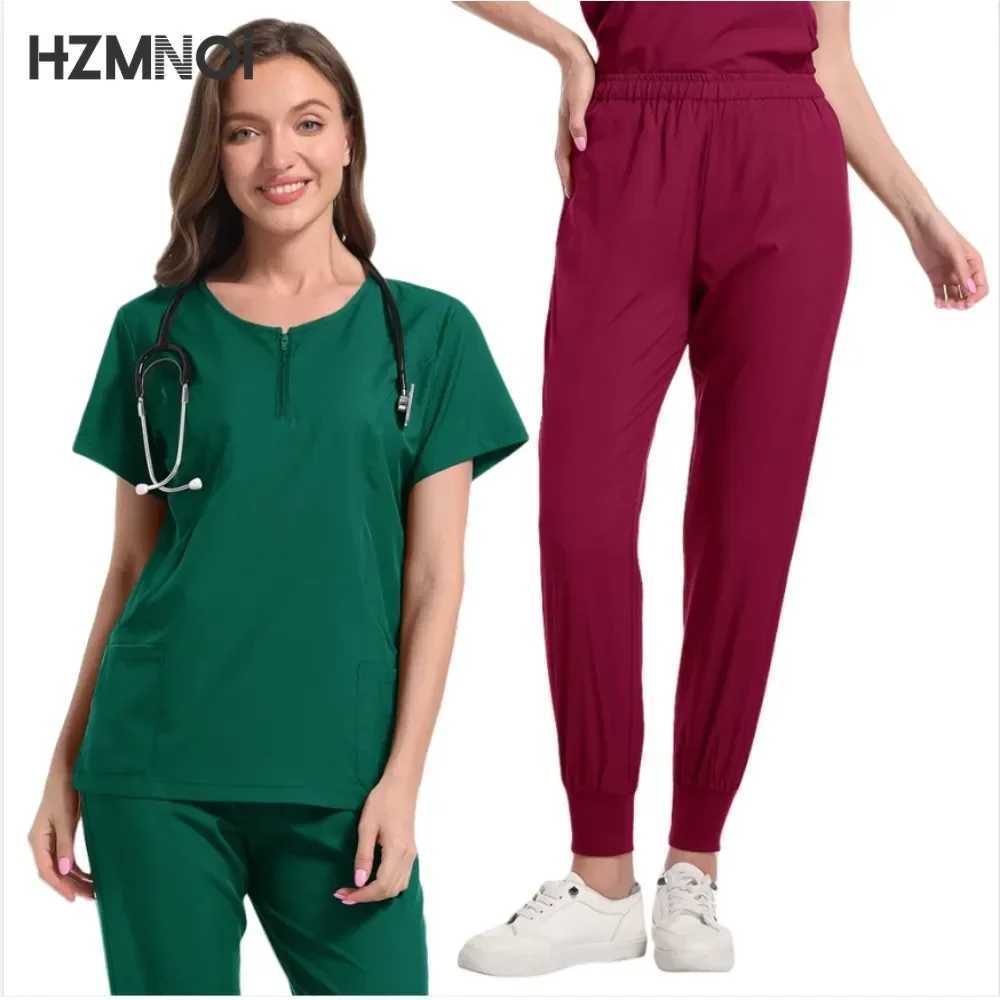 Nursing Uniform High Quty Solid Color Medical Doctor Workwear Pet Hospital Veterinary Non-sticky Hair Scrub Work Suit X250410