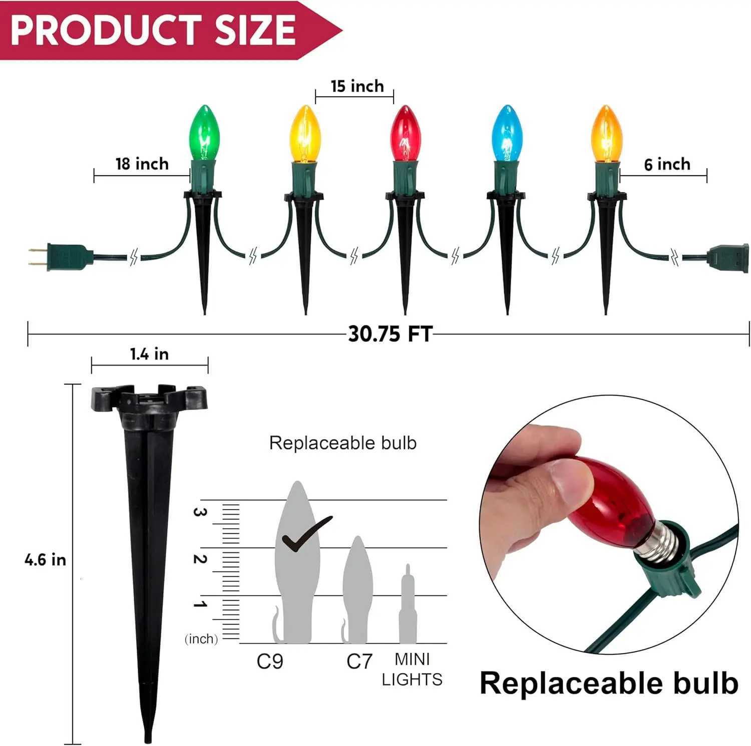 Christmas JOYFY C9 Christmas Pathway Marker String Lights 3075ft 24 Outdoor Multicolor with Stakes for Holiday Waterproof Outside Garden Y251111