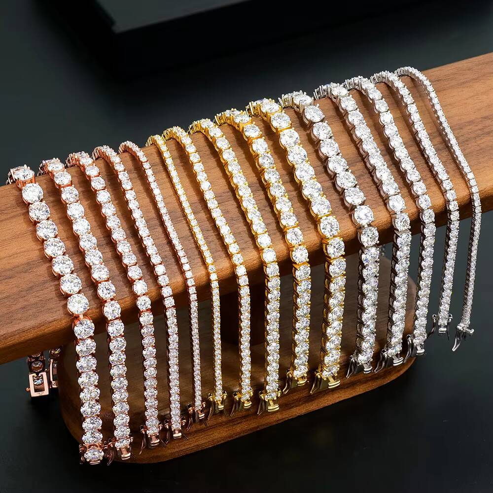 S925 Tennis Bracelet with Four Claws Set in 3mm DEF Color Round Brilliant Cut Moissanite Various Plated Colors for Selection