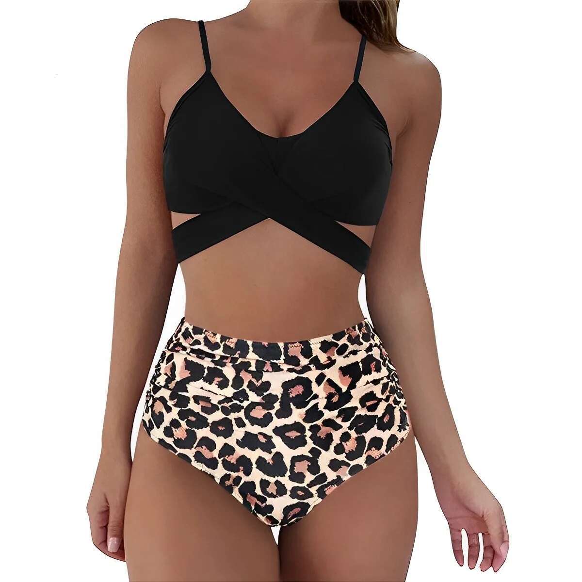 Women's Waisted Bikini Sets Sporty Two Piece Swimsuits Color Block Cheeky High Cut Bathing Suits