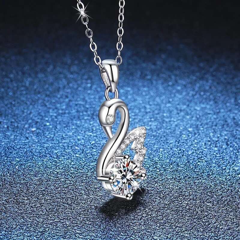 S Sterg Sier Pendant 1 CT Moissanite Swan D Colour Moissan Dia Necklace Women