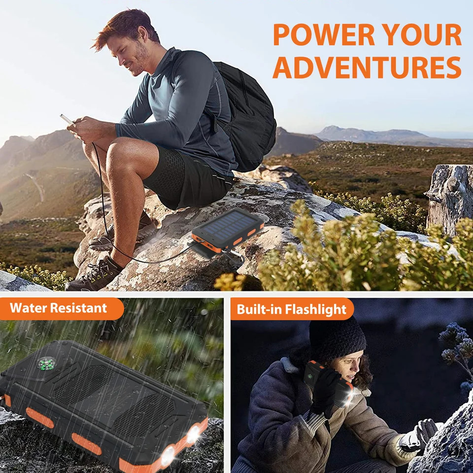 20000mAh Solar Power Bank Portable Solar Charger Waterproof Dual 5V USB Ports 2 LED Light Flashlight For Cell IPhone Outdoor 251110 - view 5
