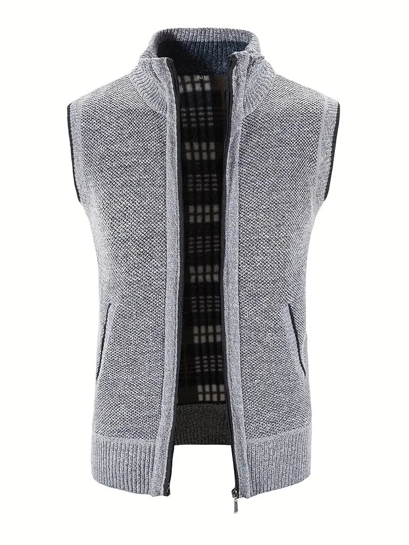 Man Winter Sweater Solid Color Vest Leisure And Comfortable Warm Zippered Stand Up Collar Sleeveless 251104