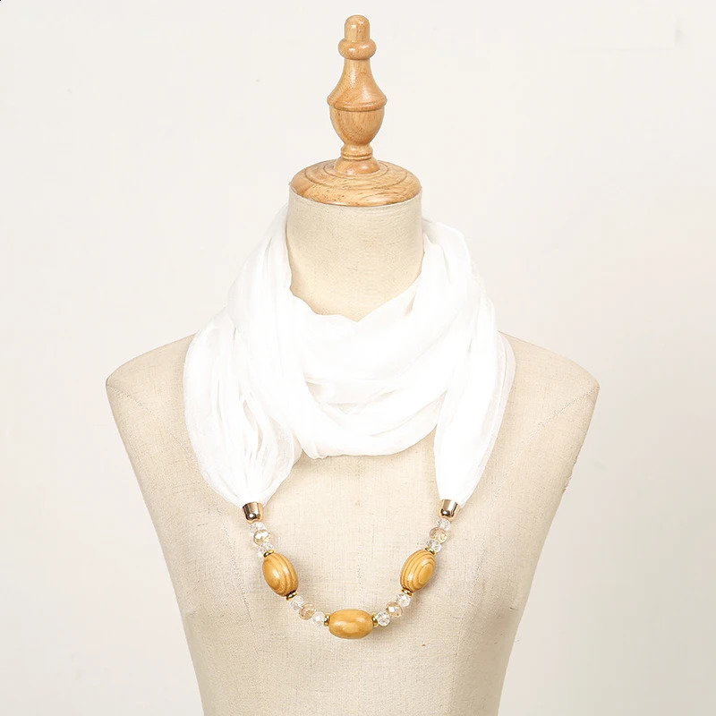 Wholesale Polyester Solid Collar Scarf Gorgeous Bead Pendant Jewelry Necklace Jewelry Ring Scarf Ethnic Islamic Shawl Scarf 250409