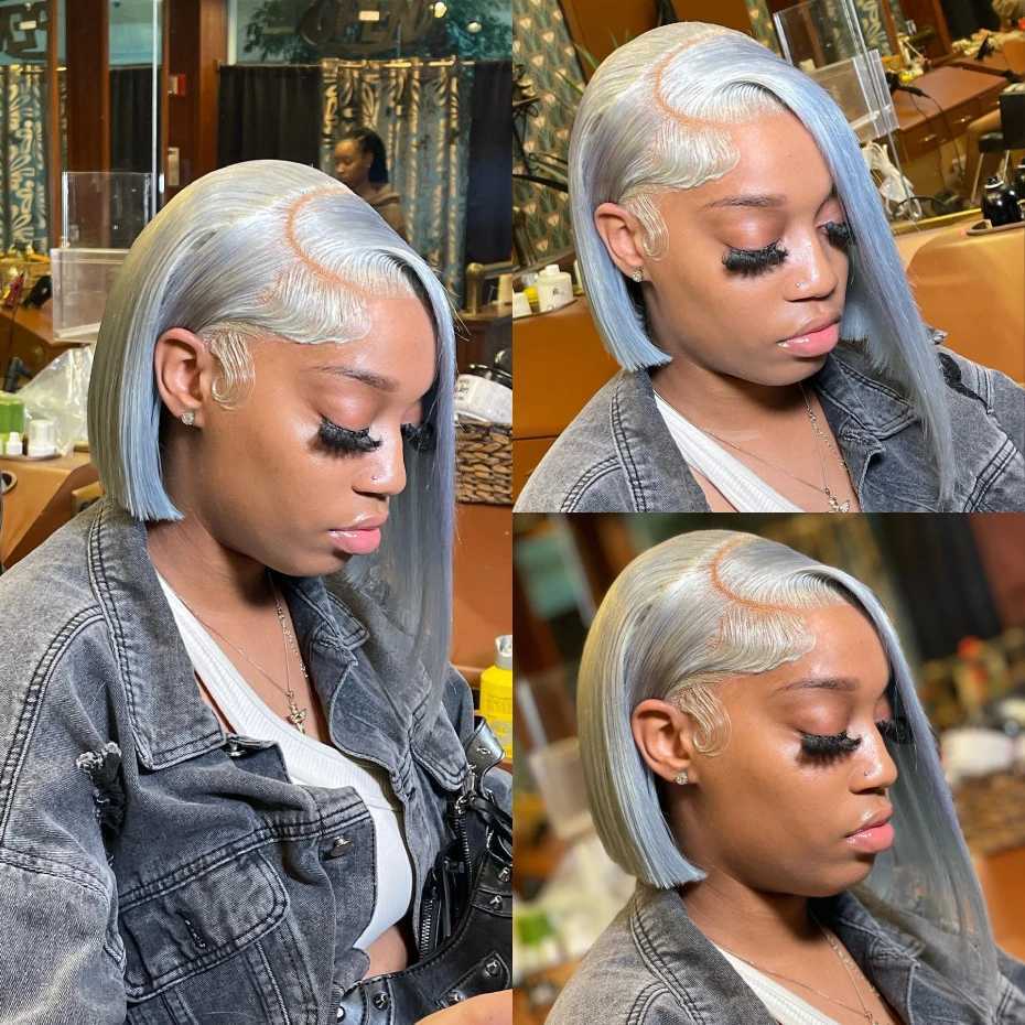 Silver Grey Short Human Hair Wigs 13x6 Lace Front Human Hair Wig Ash Gray Bob Vietnamese Pre Plucked 613 Blonde Lace Frontal WigT251111