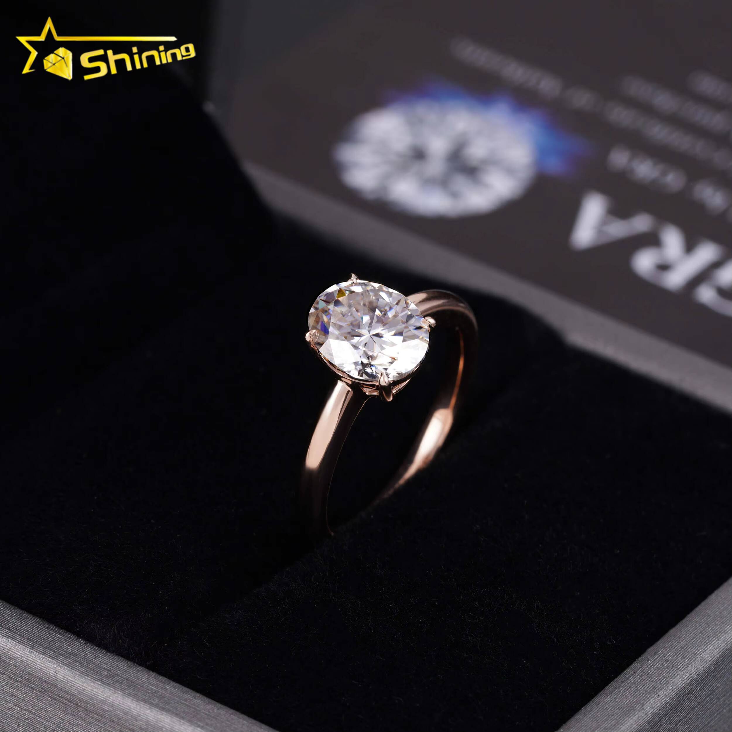 Moissanite Diamonds Engagement Rings 14K Solid Rose Gold Salitaire Diamonds Plain Band Symple Design Ring