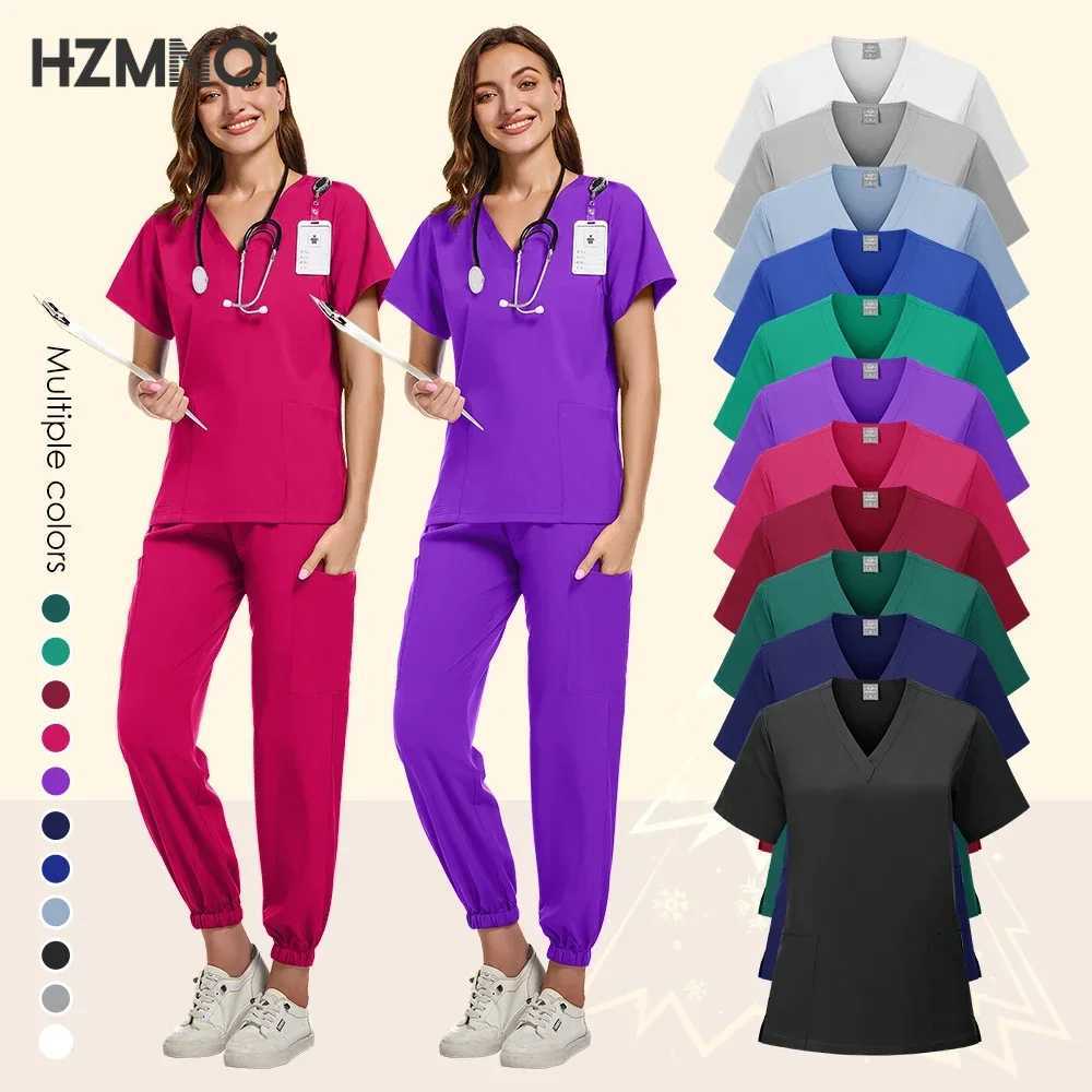 HZMNOI Scrub Hospital Uniform Medical Top Pants Nurse Uniform High Fashion Uniforms Nursing Scrubs Set Hot Sell Surgical Gowns X250410