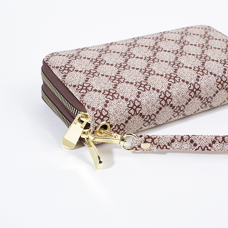 2025 Long Women's Clover Printed Large Capacity Handbag Wallet European and American Popular Double Zipper Double Layer Wallet Phone Bag Holiday 
