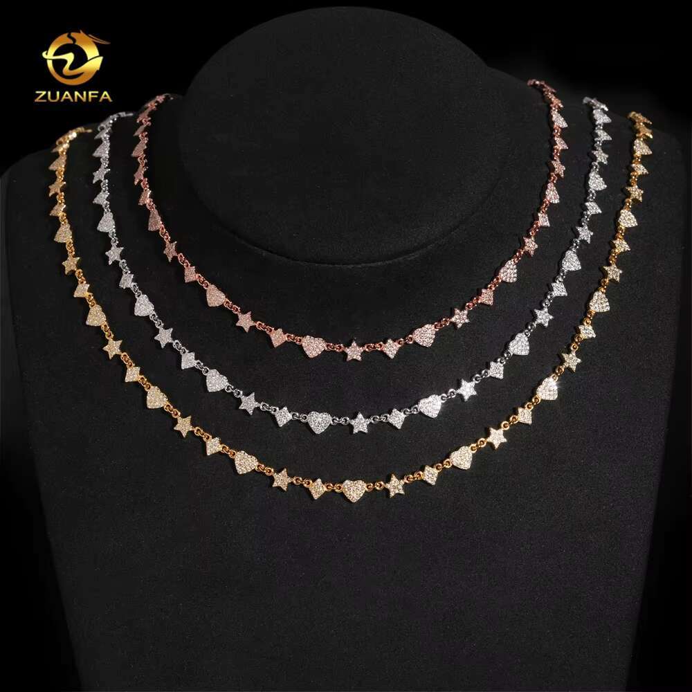 Pass Diamond Tester Heart Star Chain Bracelet Iced Out 925 Silver Gold Plated Necklaces for Women