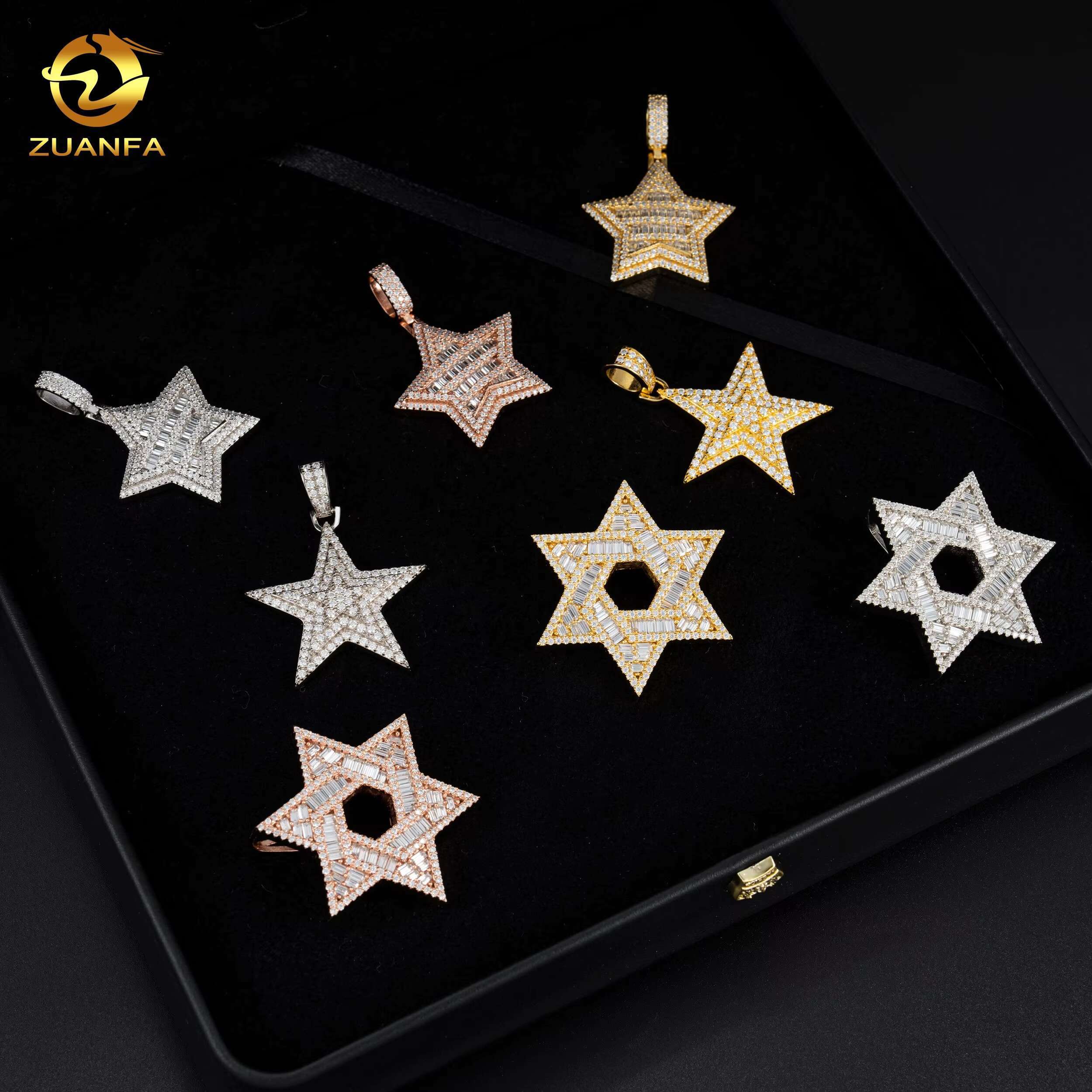 Factory Wholesale Luxury Hiphop Gold Plated Diamond Star Pendant Iced Bling Charm Necklace Men Iced Out VVS Moissanite Pendant