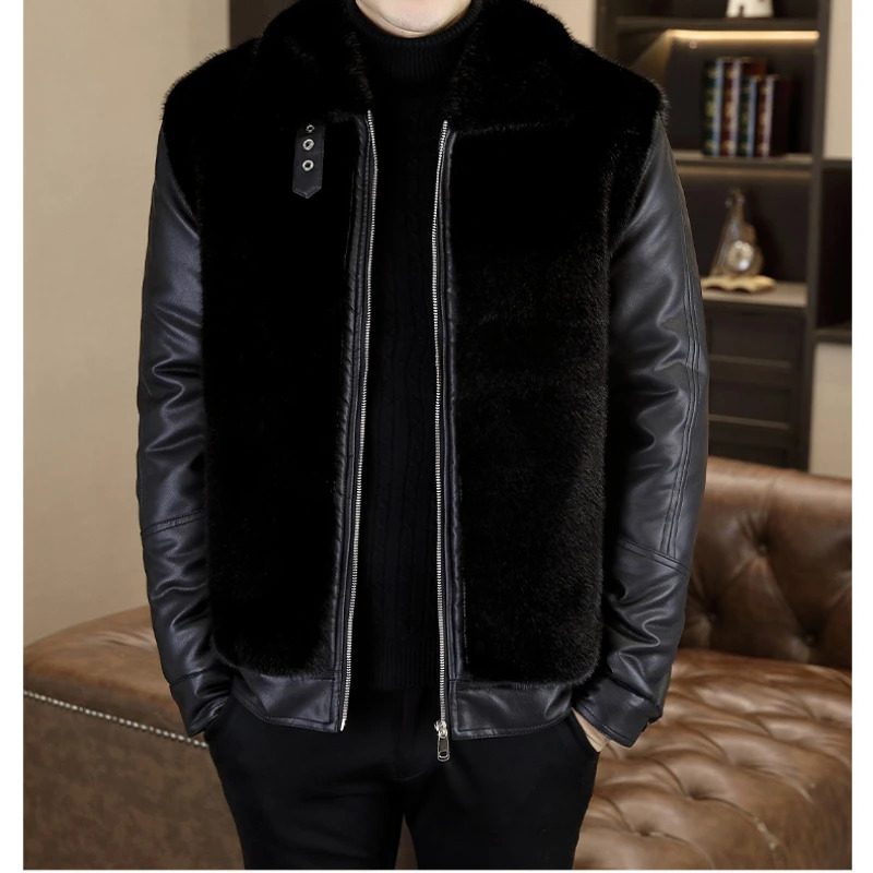 Winter Faux Fur Leather Jackets Men Korean Version Fashionable Warm PU Jacket Lapel Casual Business Mens Coat Men Clothing 251110