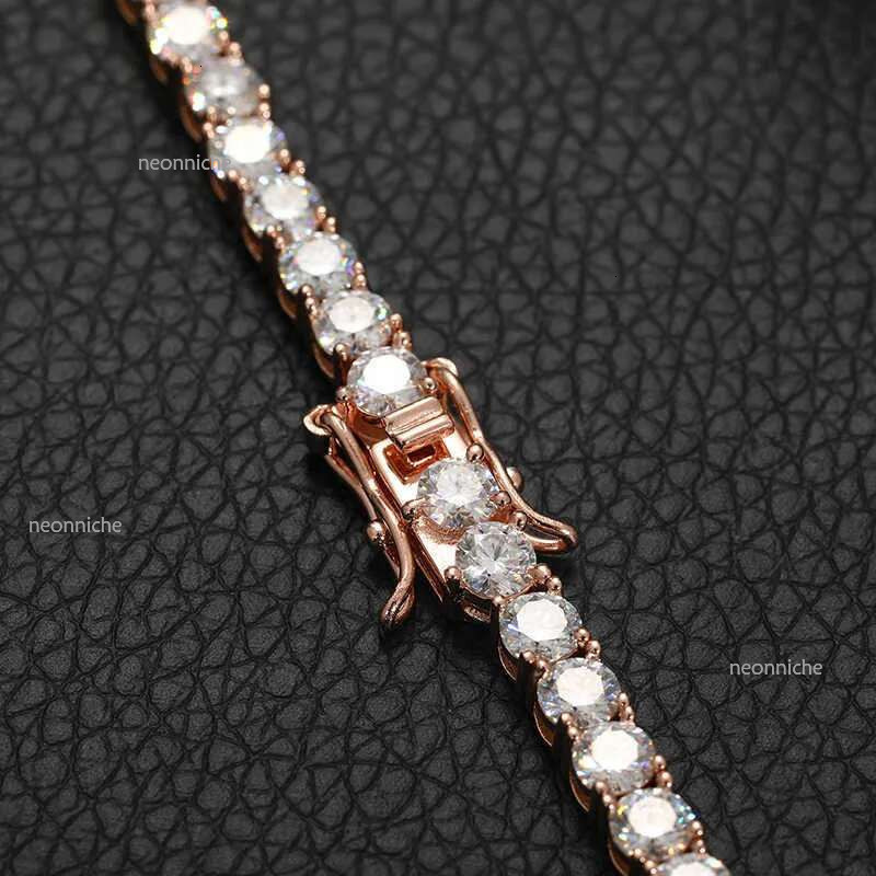 Wholesale Bulk Rose Gold Plated Pure Sier Lab Grown VVS Moissanite Dia Classical Tennis Chain Necklace