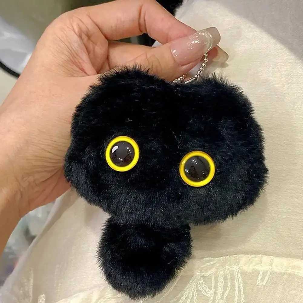 Cute black cat plush toy keychain cartoon kitten soft filled doll pendant car key backpack decoration doll pendant keychain W250411