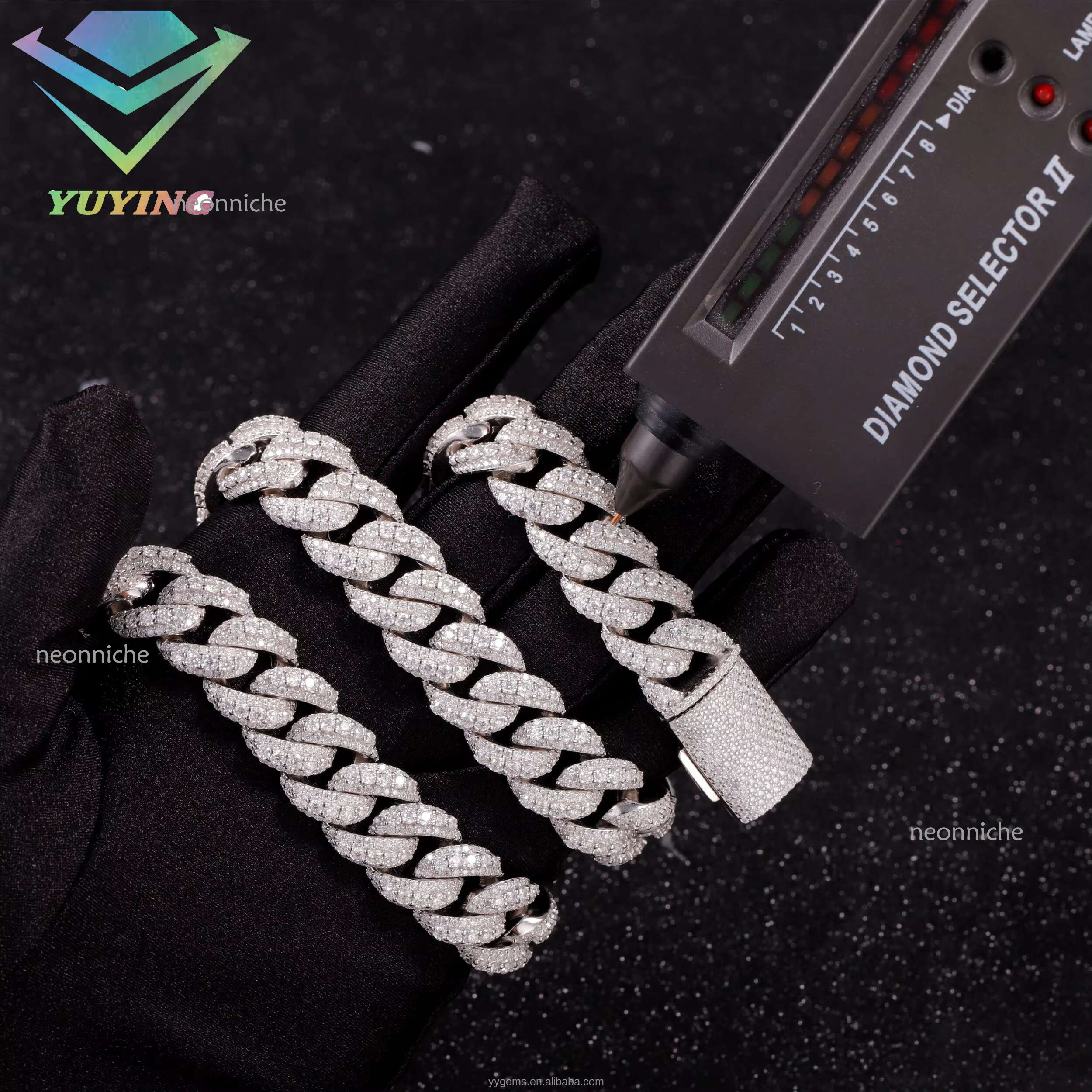 Pass Tester 14/16/18MM Width S Solid Gold Plated Iced Out Moissanite Dia Cuban k Chain Necklace