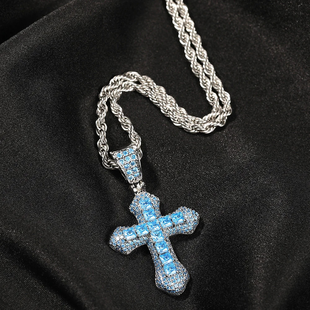Trend Cross Pendant Necklaces Fashion Hip Hop Rappers Iced Out Zirconia Stainless Steel Rope Chain on Neck HommeJewelry OHP141 251110