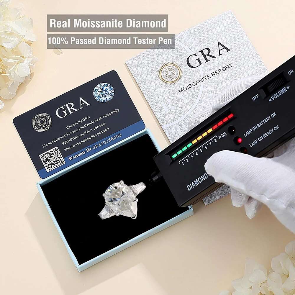 Really 4 Carat Pear shaped Moissanite Ring GRA Certificate 8x12MM Laboratory Diamond Rings Women Wedding Engagement Jewelry Gift