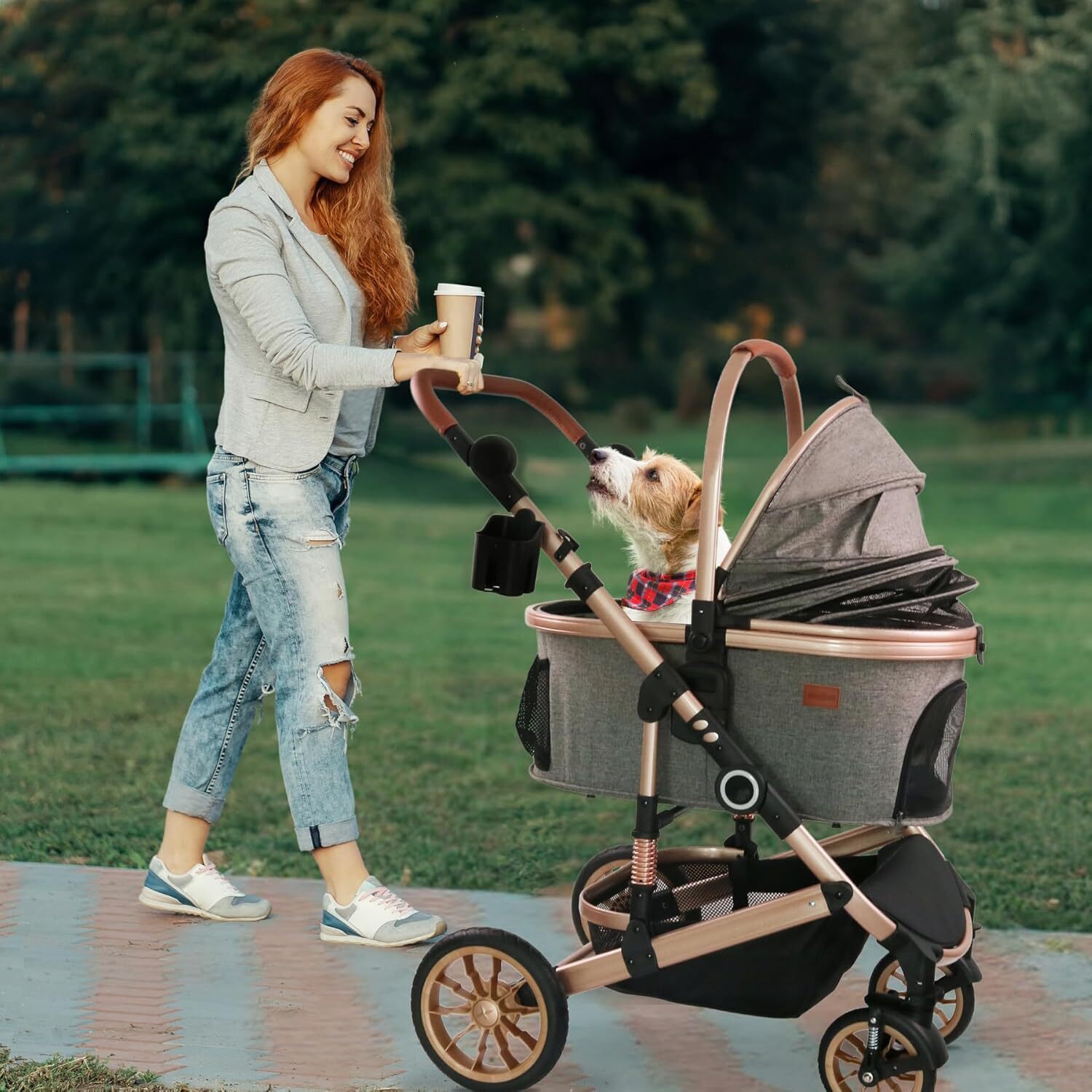 pet stroller with 4 wheels foldable pet travel harness suitable for small mediumsized dogs and cats detachable portable pet bag storage basket car sea