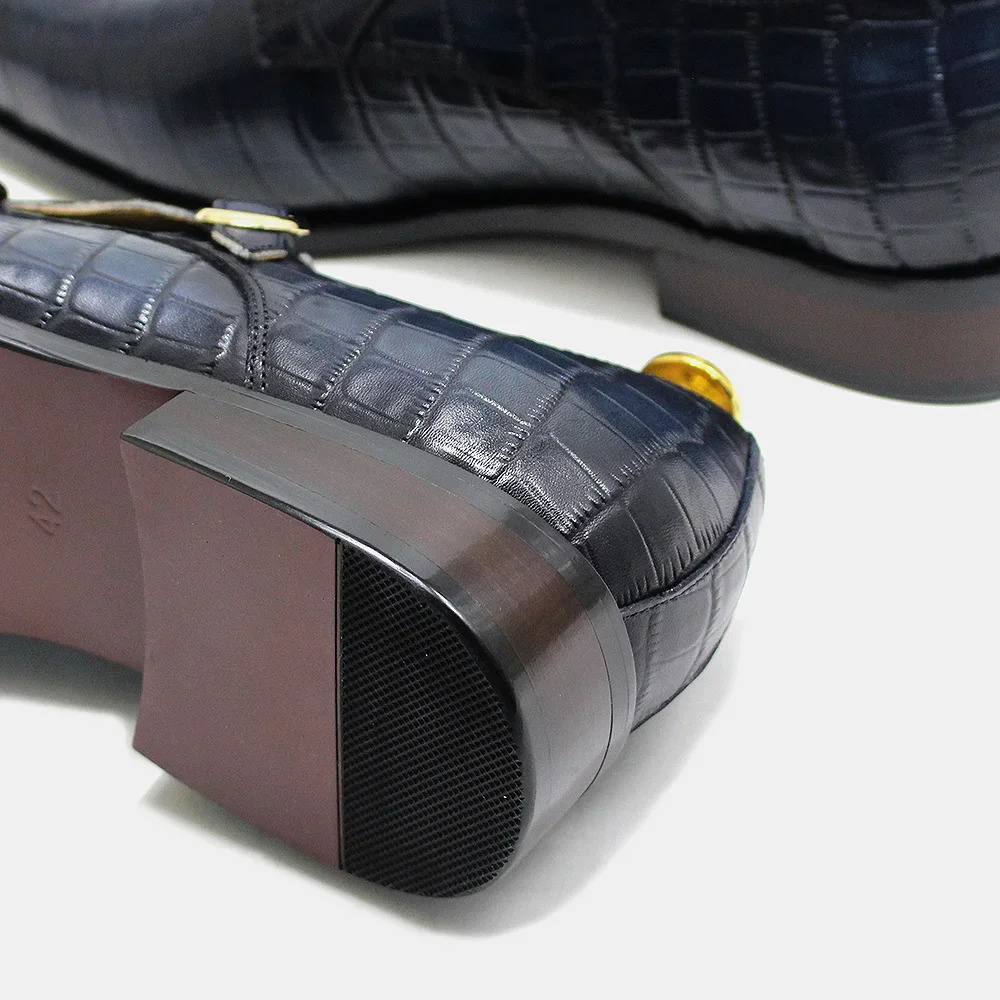 Mens Genuine Leather Monk Strap Dress Shoes Handmade Double Buckle Pattern Business Wedding Formal Shoes 251106