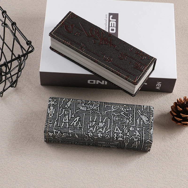 Retro leather glasses case with Chinese character Yang carving technology square sunglasses box with plush lining and cleaning dropper 250409