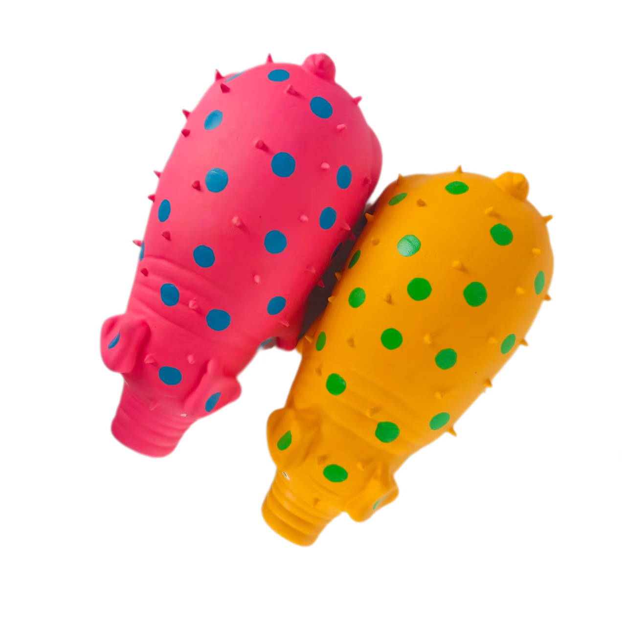 Squeaky Rubber Chewy Dog Toy Soft Natural Latex Interactive 21cm Grunting Oinks Spike Dog Toys with Bright Colors for Giant Large Dogs Surprised 2pcs/