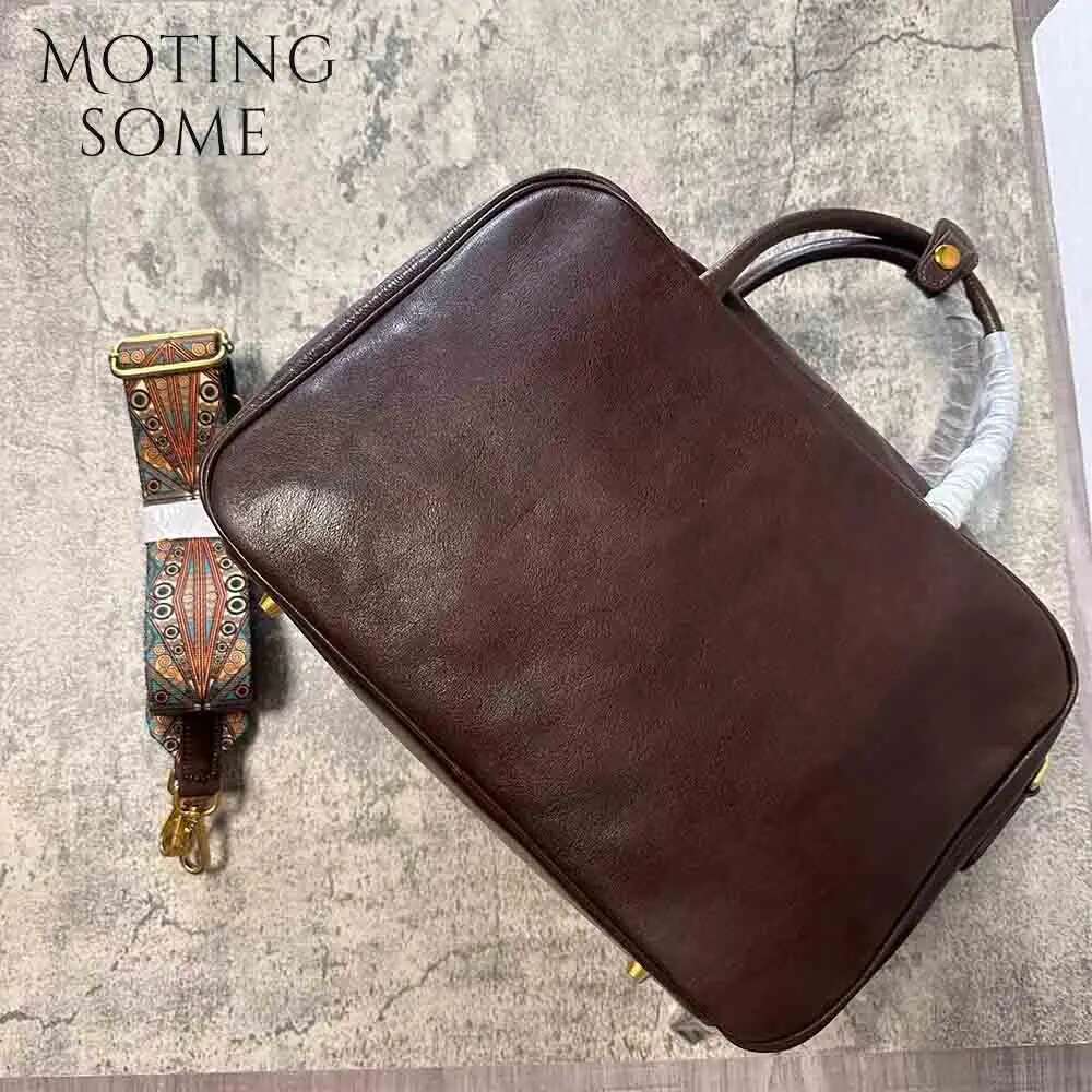 Motingsome Vintage Boston Bag For Women Designer Bags Top Quality Full Grain Leather Handbag Retro Cowhide Tote 2024 New