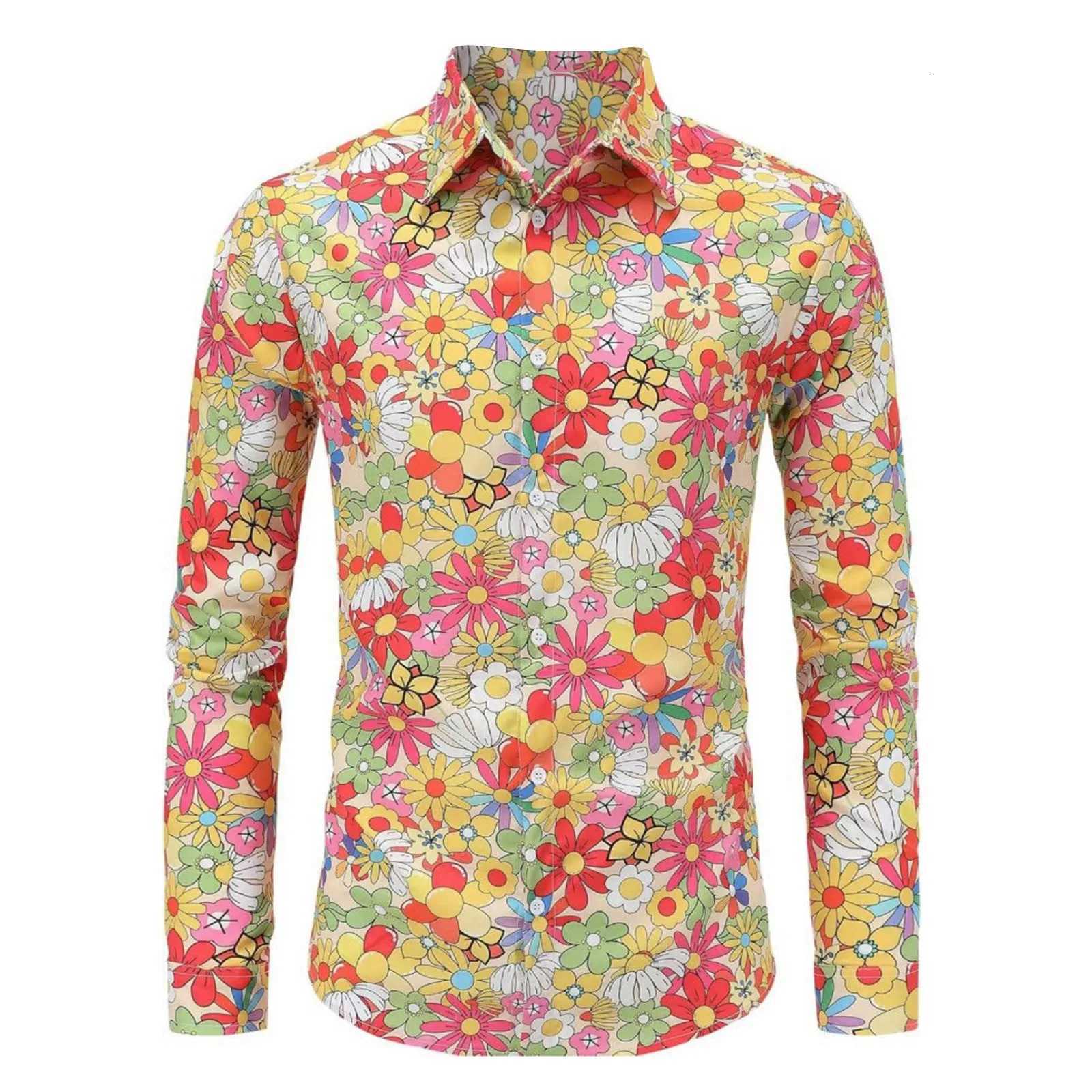 2024 Mens Button Retro Long Sleeve Shirts New Casual Design Shirt Fashion 3D Printed Flower Pattern Mens Clothing Tops K251110