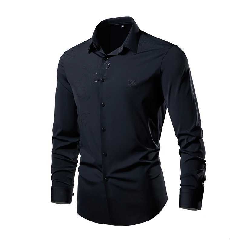 High-stretch Mens Red Shirt White Single-button Lapel Long-sleeve Shirts Business-casual TopAvailable in Blue Green Black K251110