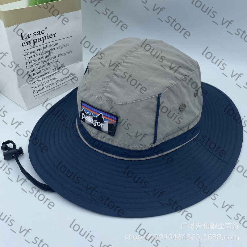 Color Blocked Trendy Fisherman Hat for Men Mountain Climbing and Fishing Quick Drying Drawstring Sun Shading Embroidery H250411