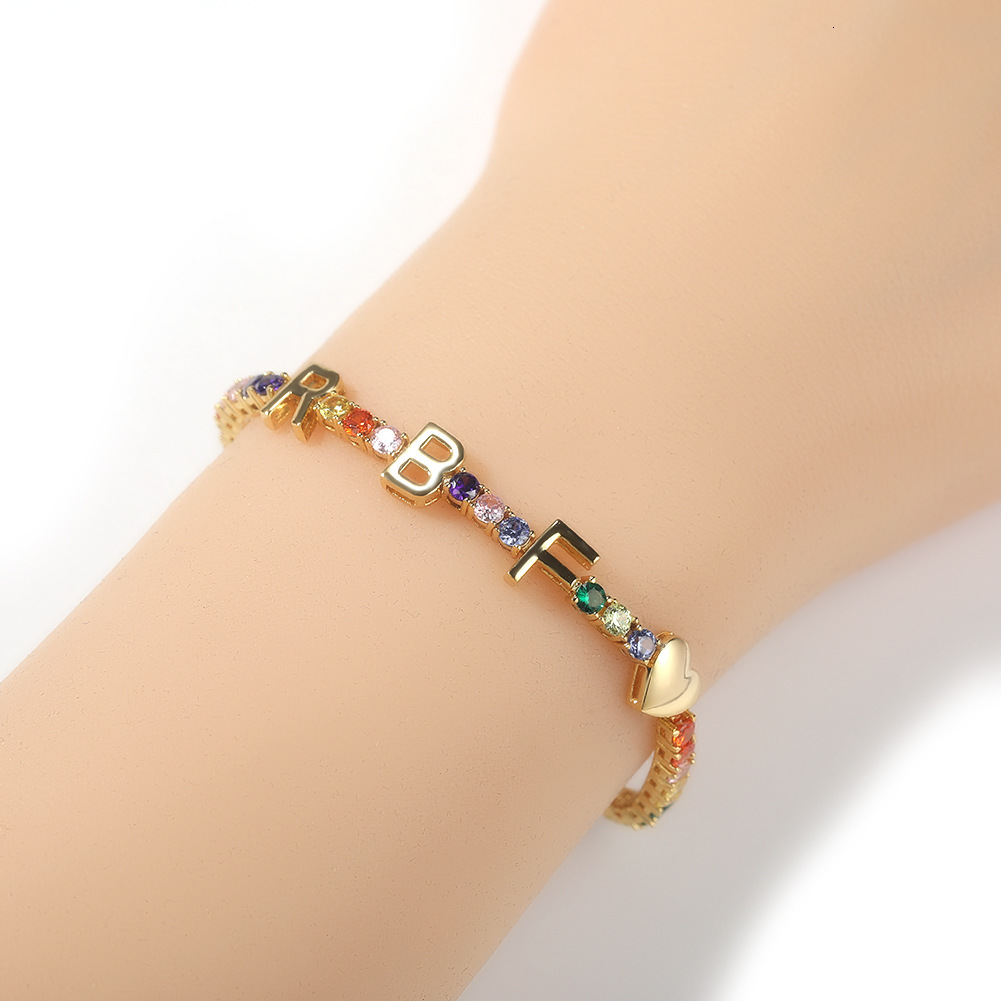 3MM New In Custom Letter Name Tennis Bracelet For Women Hip Hop 14k Gold Full Cubic Zirconia Diy A-Z English Initials Personalized DIY Bangle Bracelet