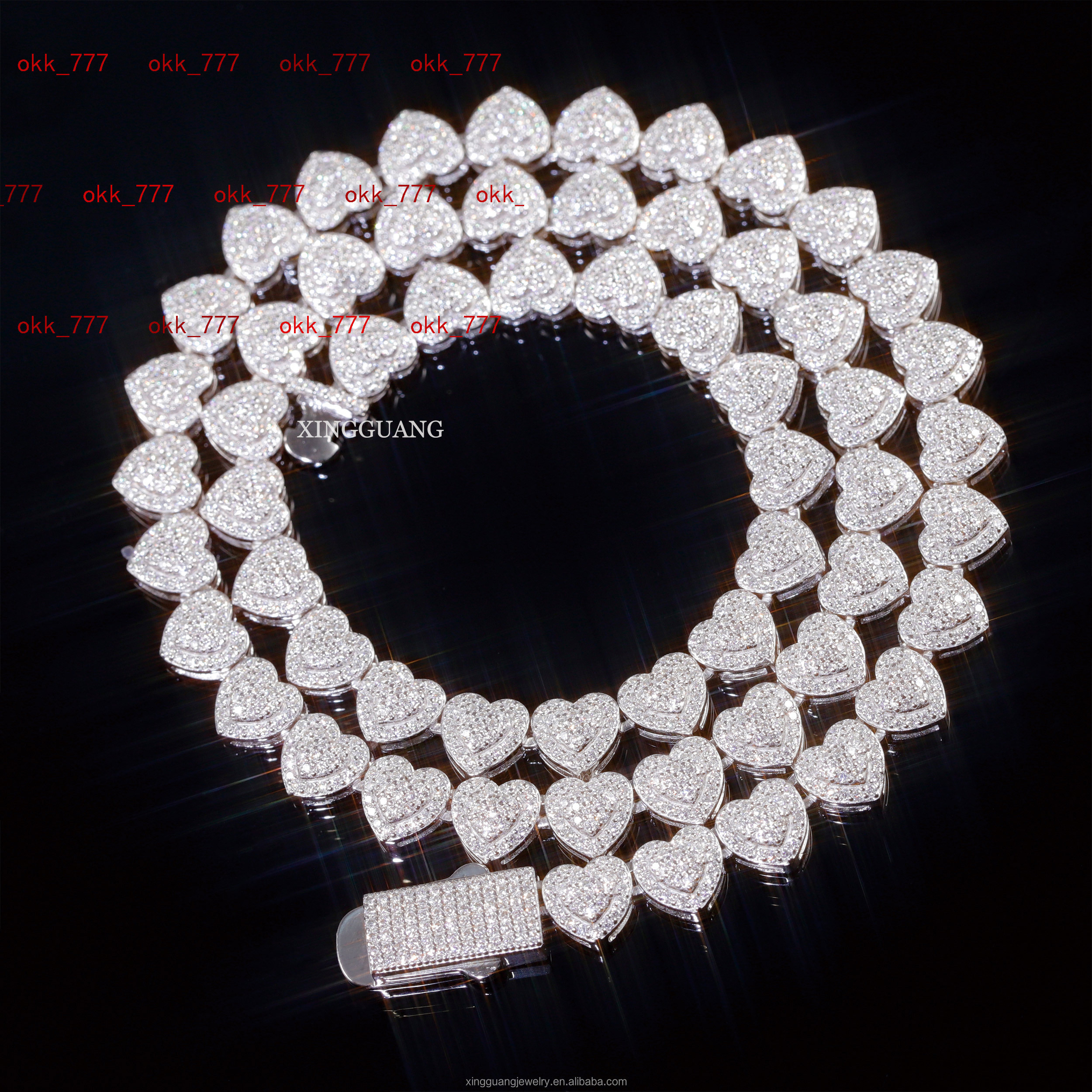 Cuban Jewelry Heart Shape 10mm VVS Cuban Link Necklace Moissanite Tennis Link 925 Silver Moissanite Chain VVS Diamond Chains
