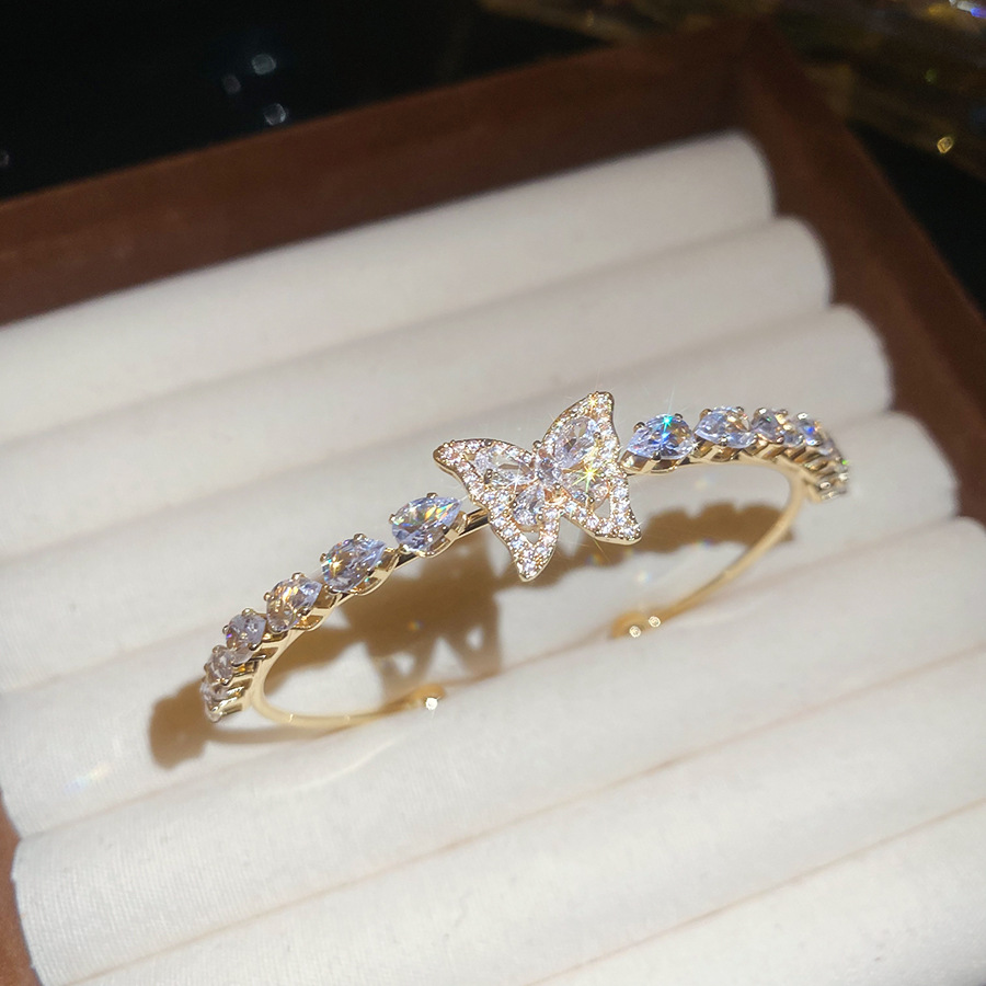 Zircon Butterfly Open Light Luxury High-end Niche Bracelet Retro Exquisite Versatile Elegant Jewelry Wholesale for Women - view 6