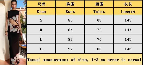 Women's hollow waist sexy slit long 2025 summer new round neck elegant style dress for women