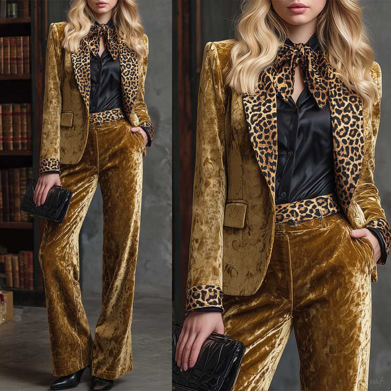 Modern Women's Velvet Suits Leopard Print Single Breasted Jacket Blazers Dinner Party Evening Outfits Custom Made