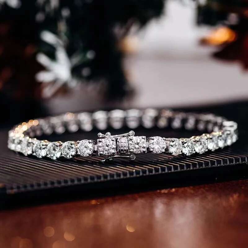 Real 10k Gold Moissanite Tennis Bracelet Women 2-3mm D Color VVS1 Moissanite Diamond Link Chain Bracelet Bangle Pass Tester Gift