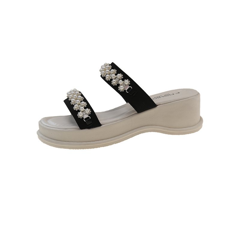 Women 2025 summer Korean version gentle sweet pearl flip-flops girl summer new wedge slippers with skirt slip-on sandals