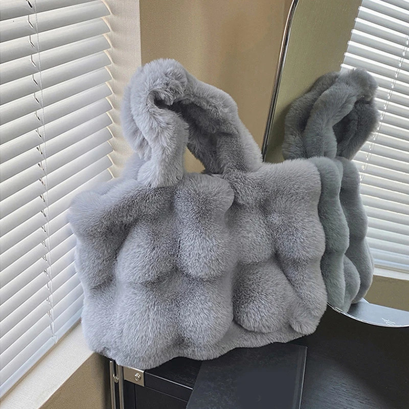 Women Fluffy Shoulder Bags Autumn Winter Tophandle Handbag Girls Plush Tote Bag Solid Color Versatile Handle 251103