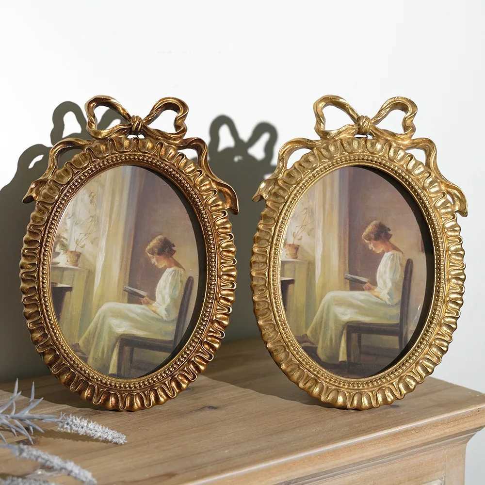 Vintage Oval Picture with Bowknot Photo Frame Wall Hanging Or Tabletop Ideal for Home Decoration And Wedding Displays L251110 H260306