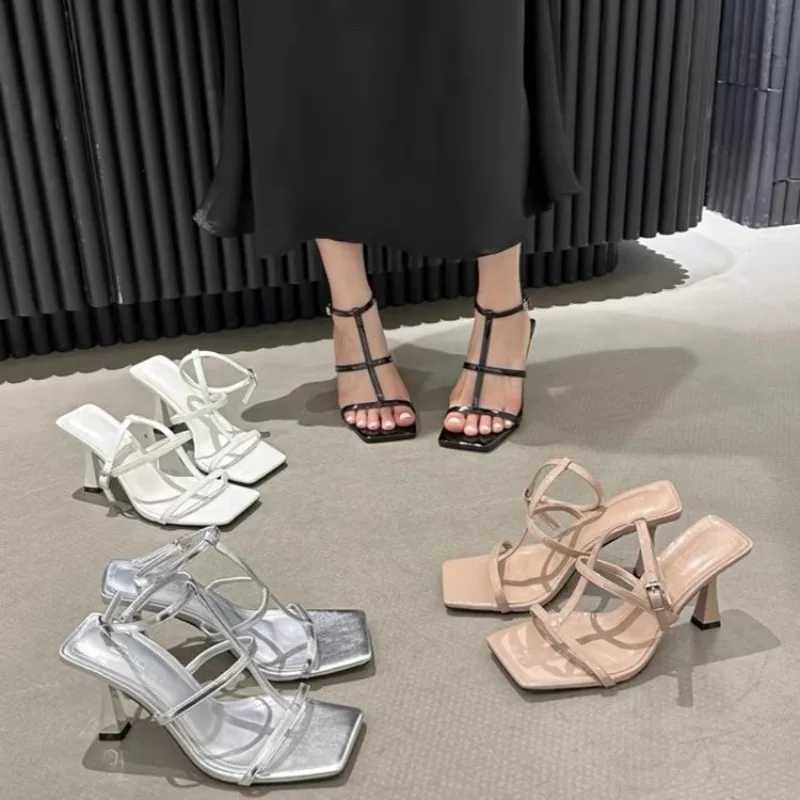Womens ankle buckle high-heeled sandals breathable and sexy party shoes womens Frt cross strap open toe square toe shoesXJ250410