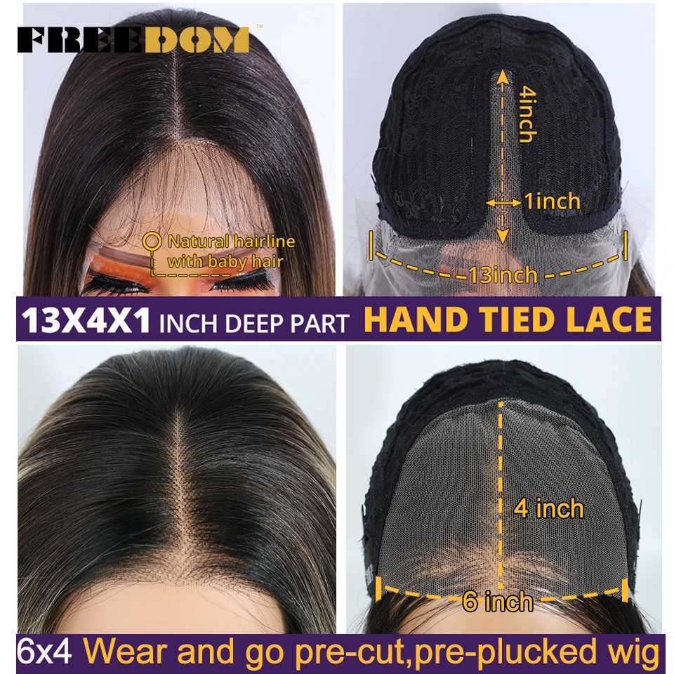 Synthetic Lace Front Wigs For Black Woman Layered Straight Wear and Go Glueless Wigs Ombre Brown T Part 6x4 Pre Plucked WigT251111