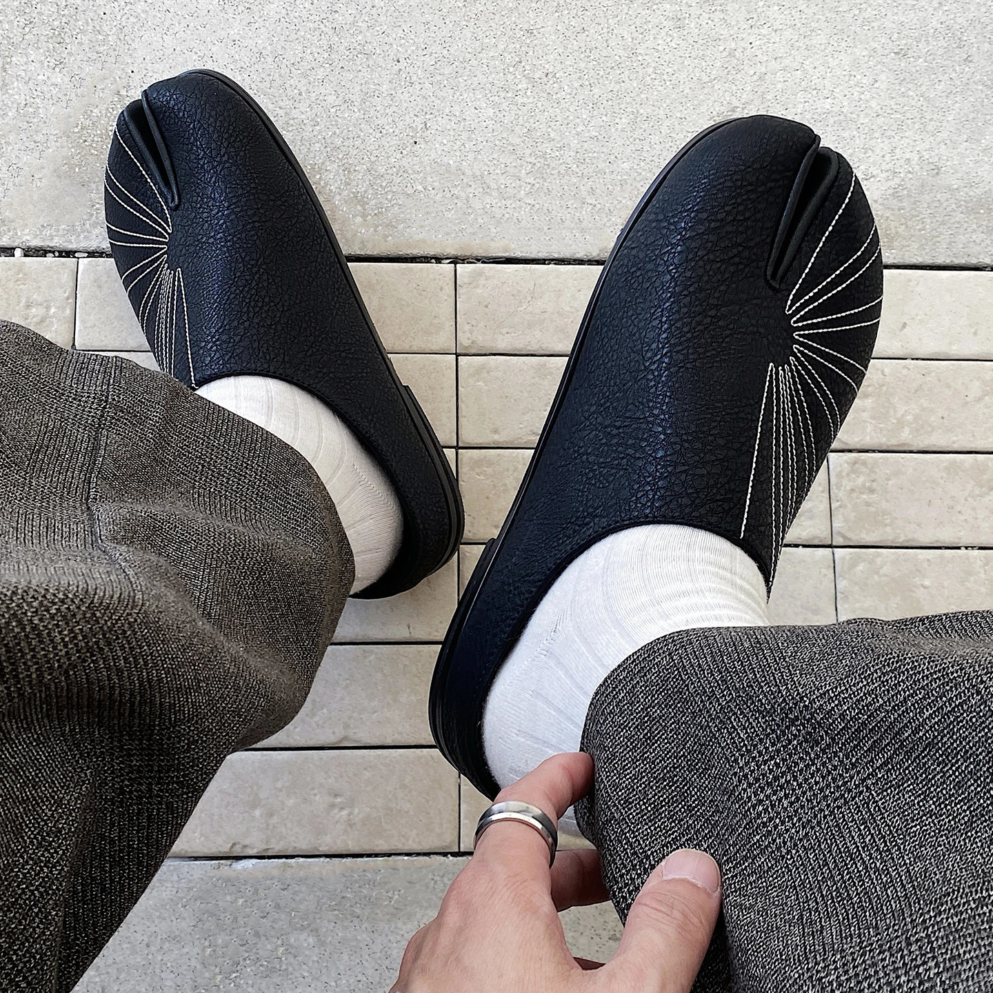 Summer Boken shoes for men breathable tabi black leather slippers personality niche split toe n Mueller 251111